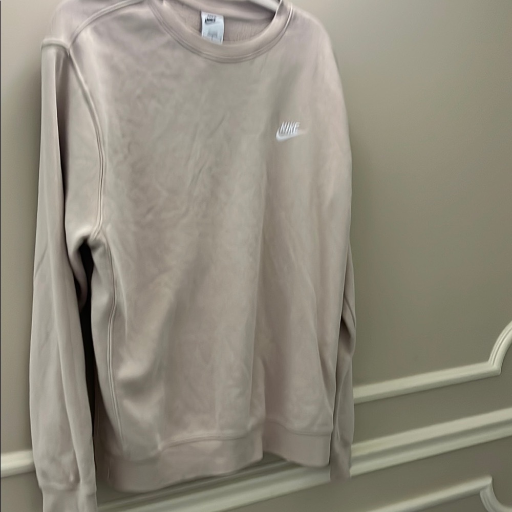 Nike Cream Crewneck Sweater with Classic Swoosh